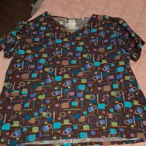 Geometric Patterned Women's Top in Blue and Brown